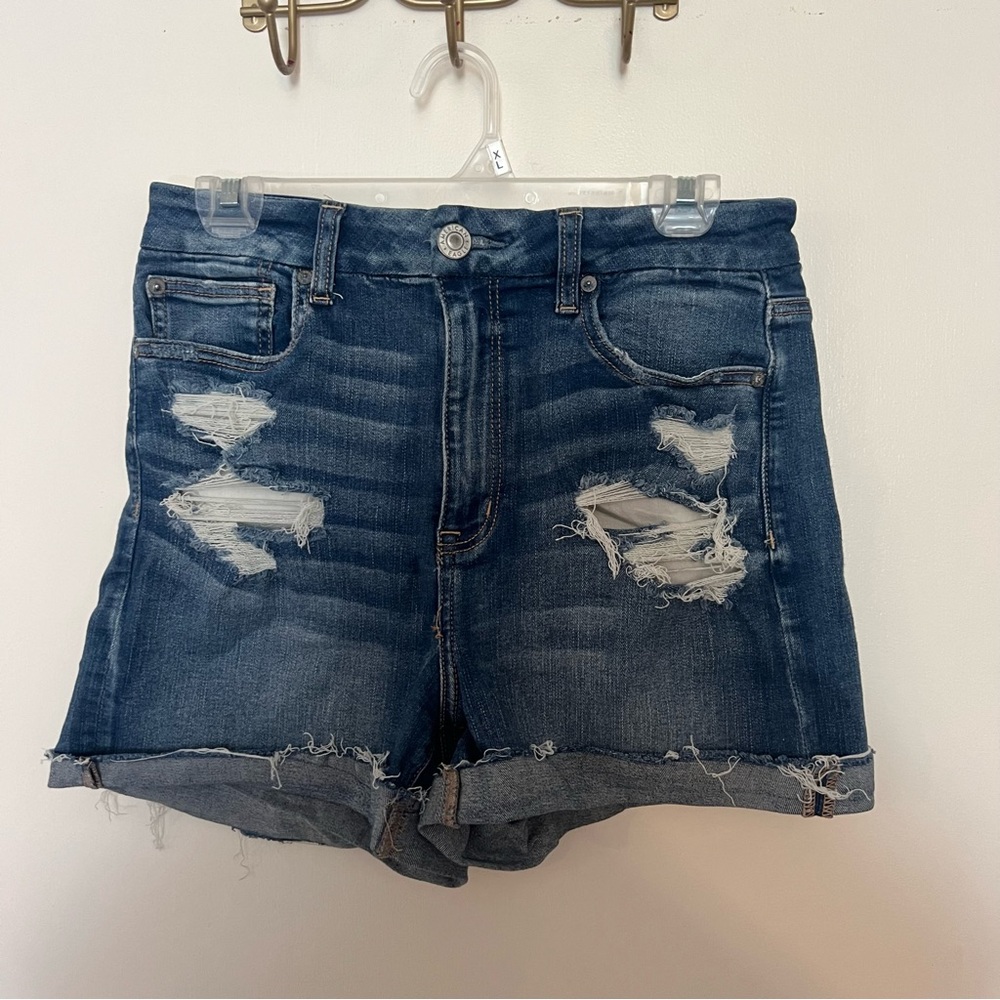 American Eagle curvy high-rise distressed Shorty Jean shorts size 10